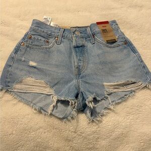 Levi's Light Blue Distressed Denim Cutoff Shorts